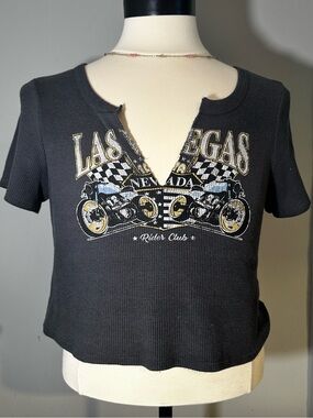 Las Vegas Nevada Rider Club Black Graphic Crop Tee